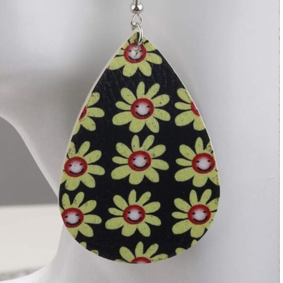 Flower Print Drop Earrings - Picture 4 of 4